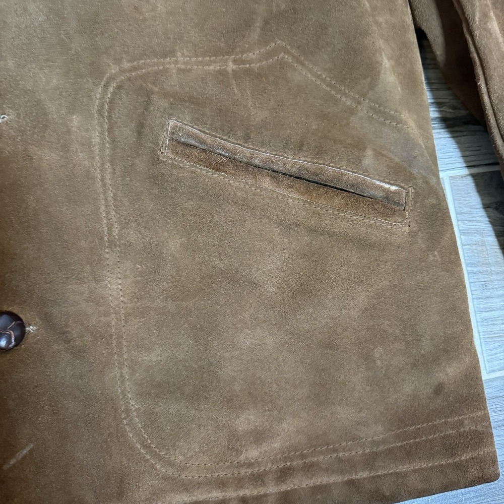 Vintage Pioneer Wear Men's Suede Leather Western Jacket Coat Lined 46 Retro - Picture 7 of 16